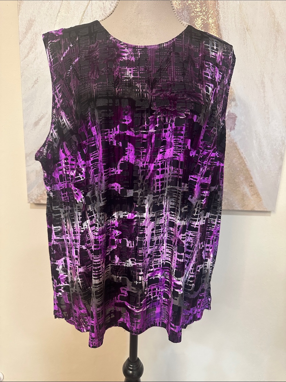 Tan Jay 2x Women's Sleeveless Abstract Print Tank Top - Purple & Black